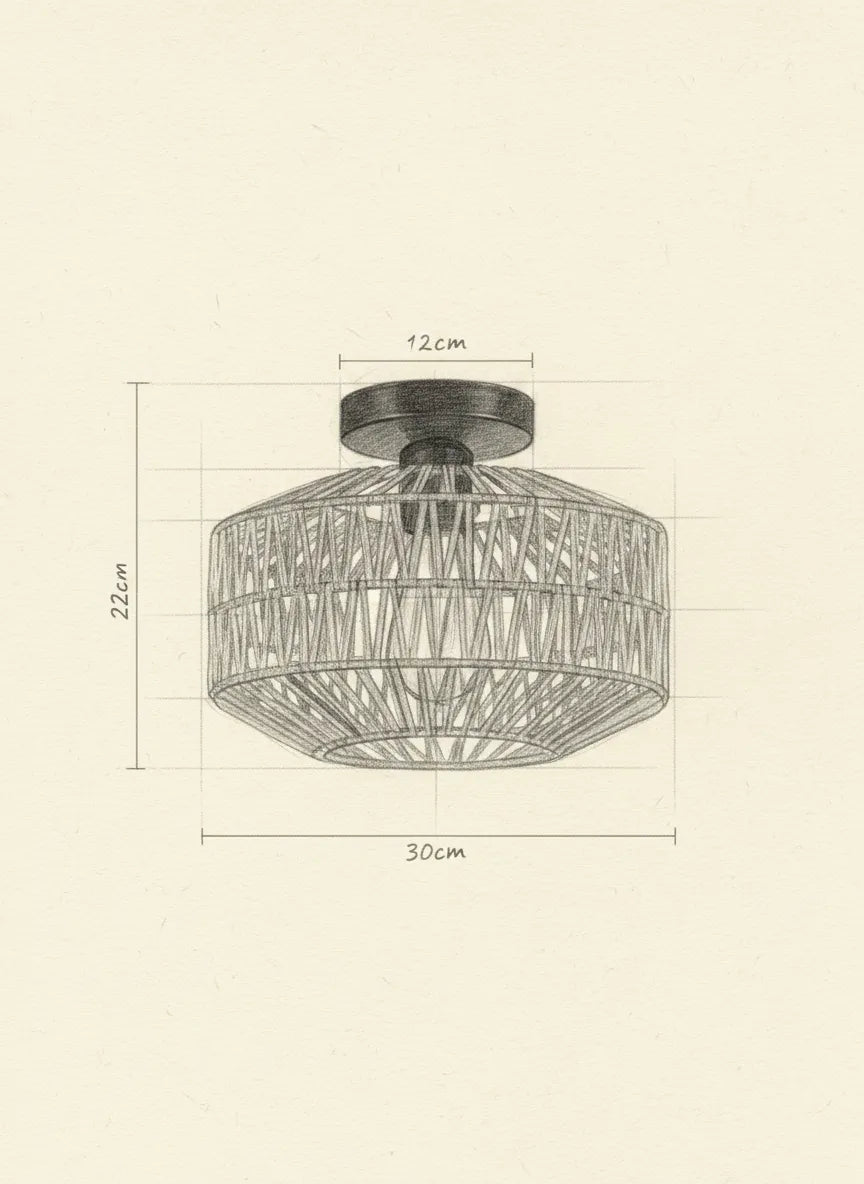 Schéma technique et dimensions — Médina, plafonnier en rotin tressé | Maison Beaurel