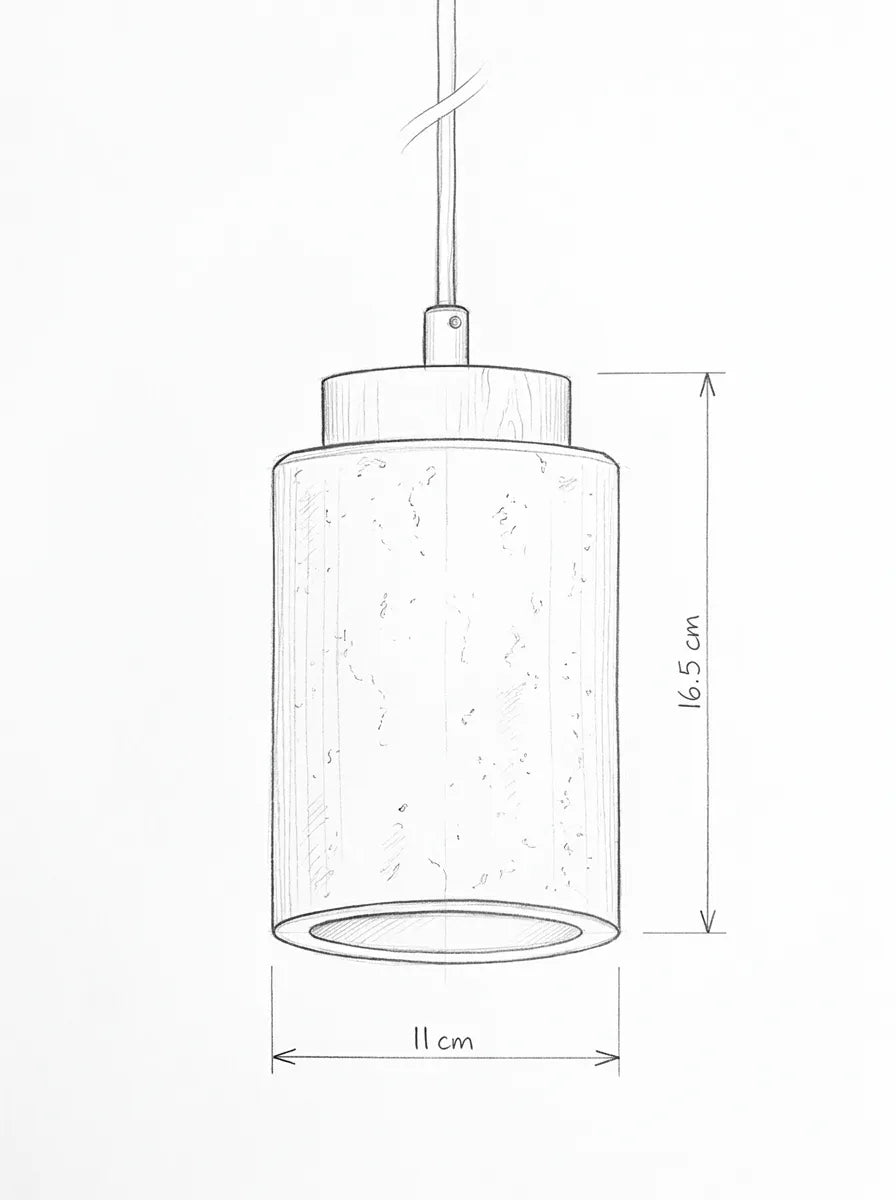 Croquis des dimensions de la suspension AMBRE, forme large (Ø 12 cm × H 10 cm)