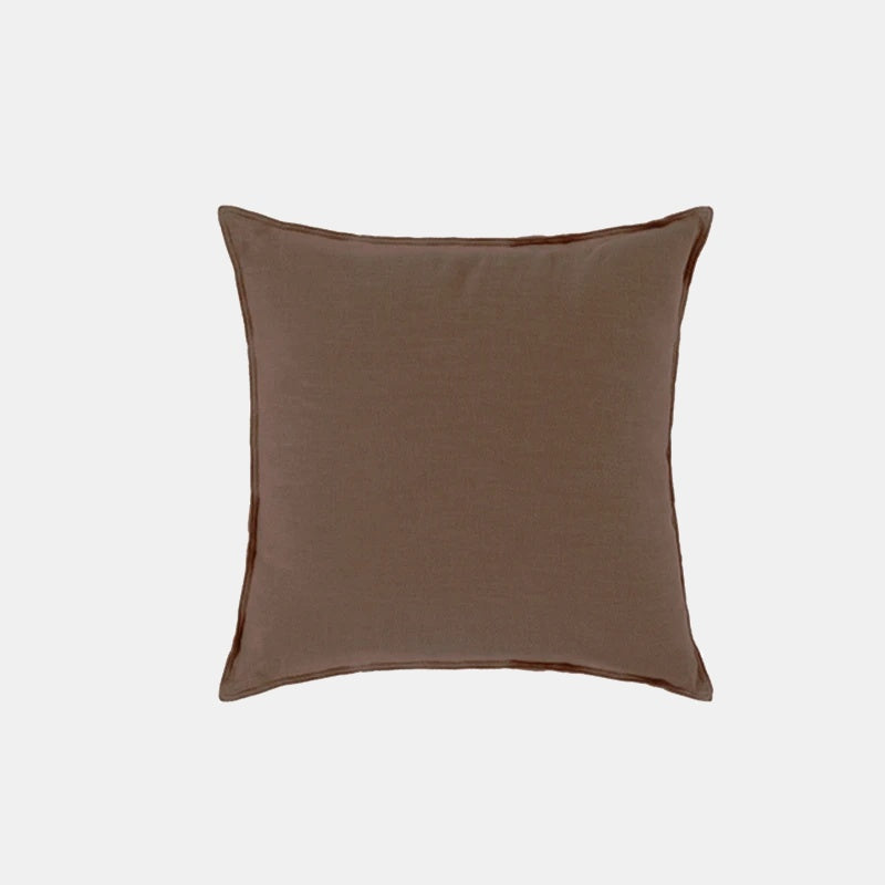 LINETTE — Housse de coussin en coton et lin à bordure plate, coloris Café