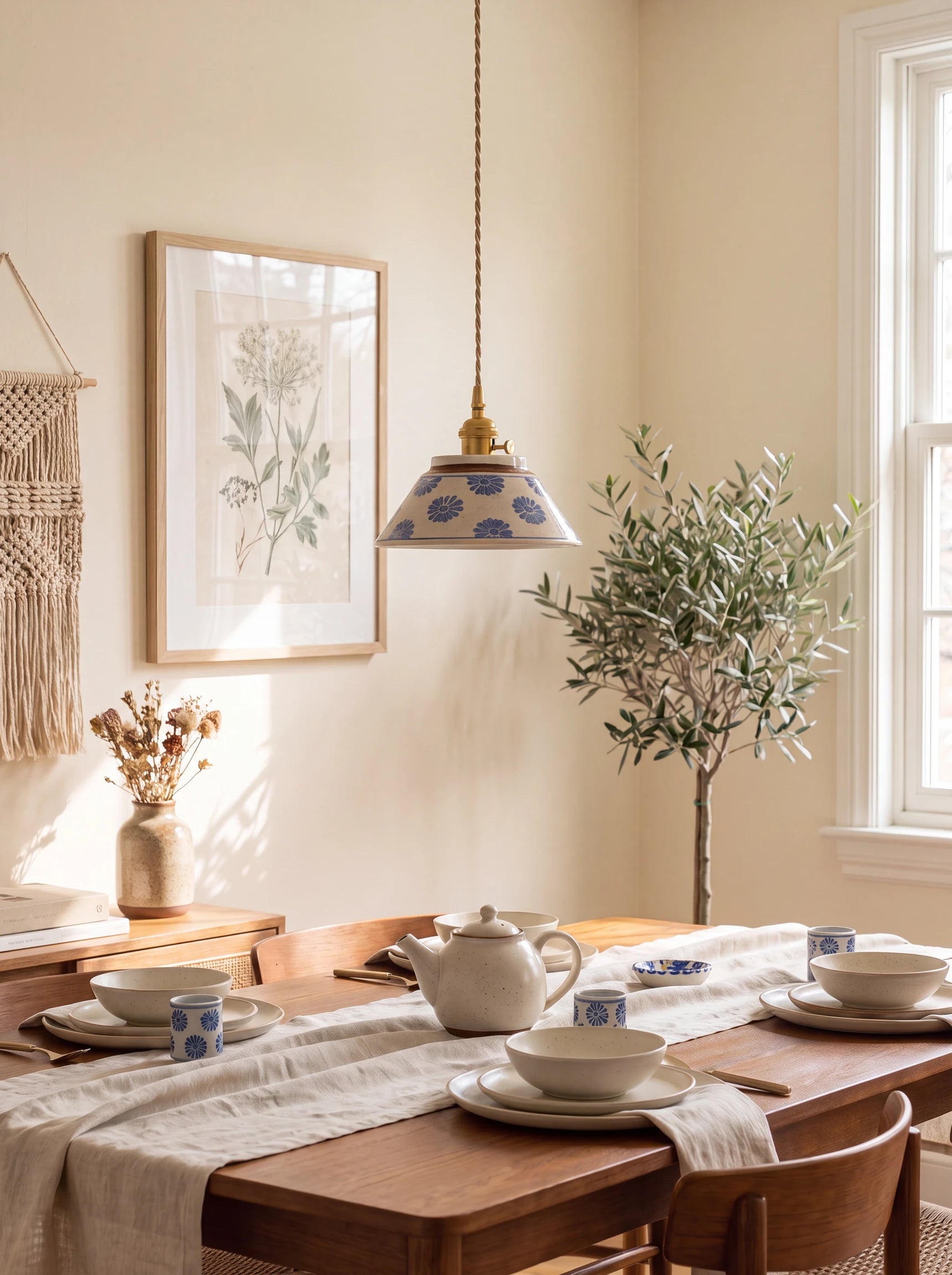 Nankin, suspension en céramique émaillée, au-dessus d'une table de salle à manger | Maison Beaurel