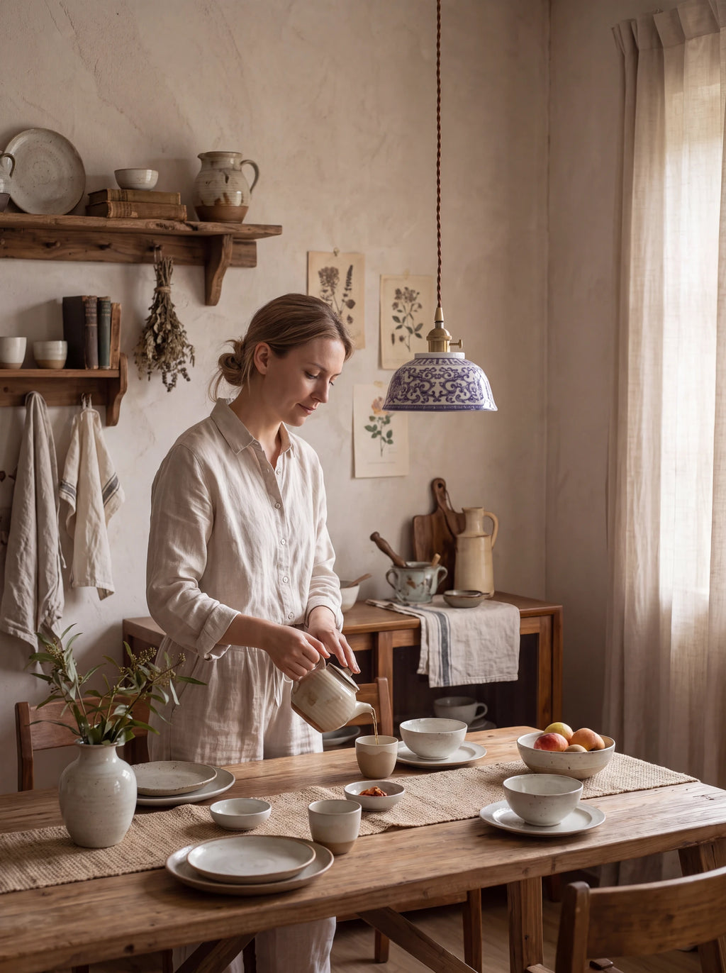 Pivoine, suspension en céramique dans une cuisine conviviale | Maison Beaurel