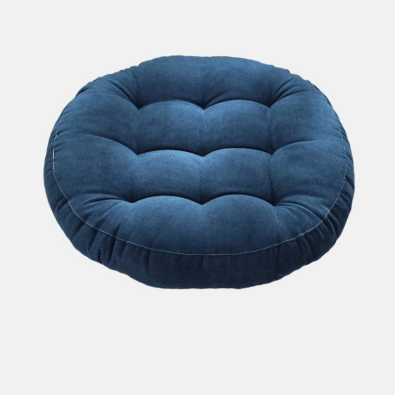 ROTONDE — Coussin de sol rond capitonné en velours côtelé, coloris Bleu