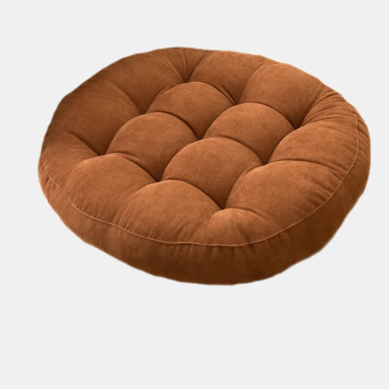 ROTONDE — Coussin de sol rond capitonné en velours côtelé, coloris Café