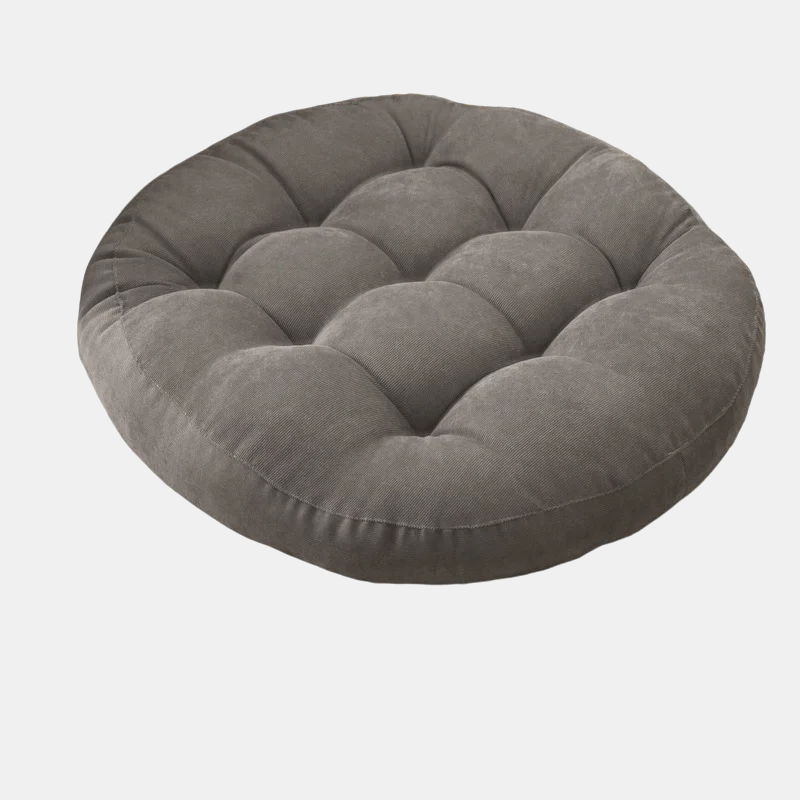 ROTONDE — Coussin de sol rond capitonné en velours côtelé, coloris Gris clair
