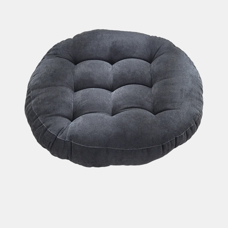 ROTONDE — Coussin de sol rond capitonné en velours côtelé, coloris Gris foncé