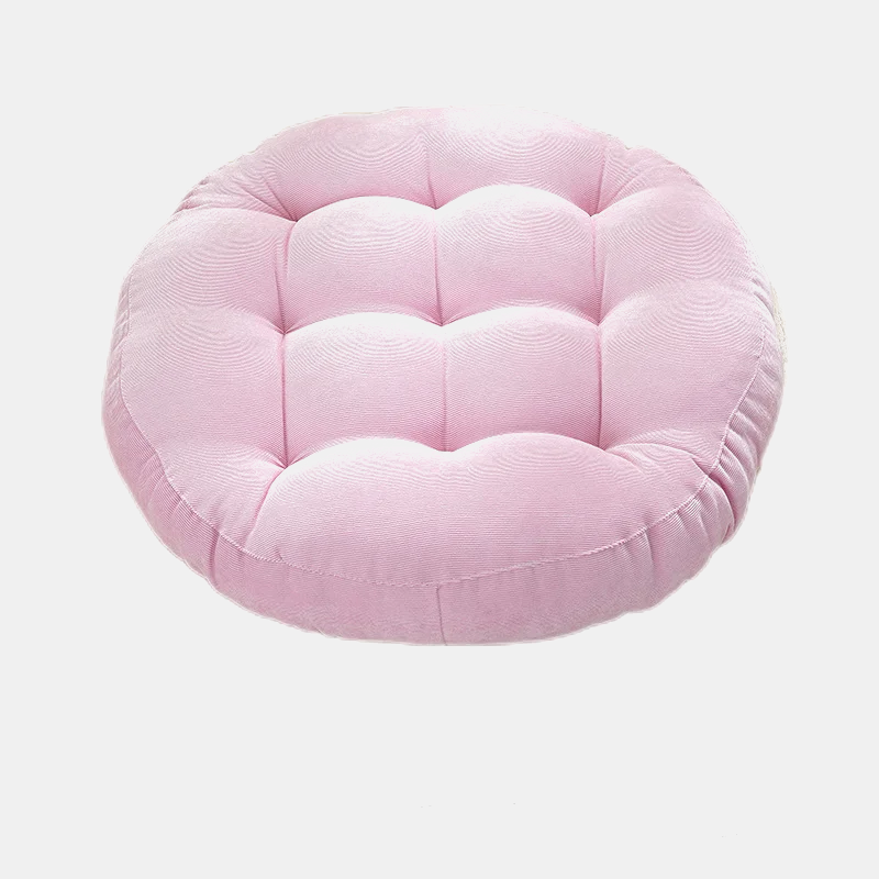ROTONDE — Coussin de sol rond capitonné en velours côtelé, coloris Rose