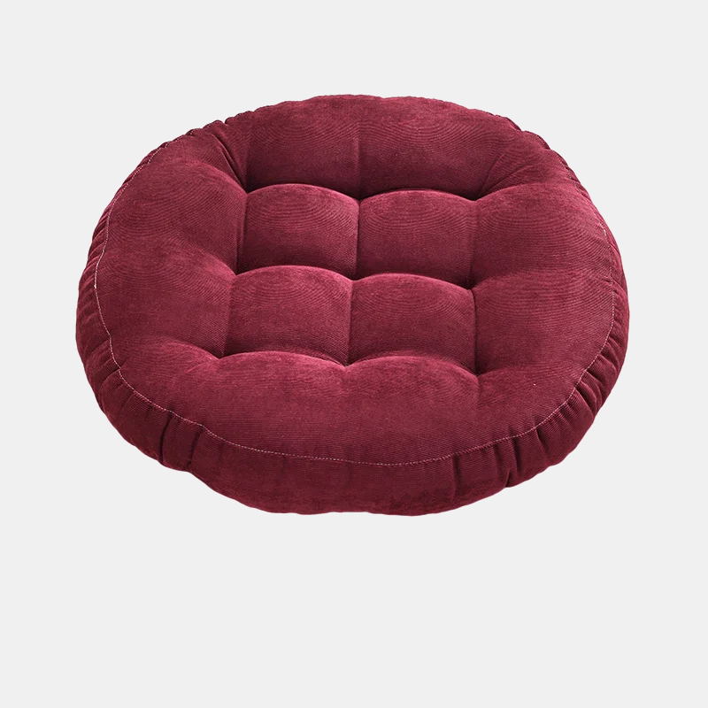 ROTONDE — Coussin de sol rond capitonné en velours côtelé, coloris Rouge