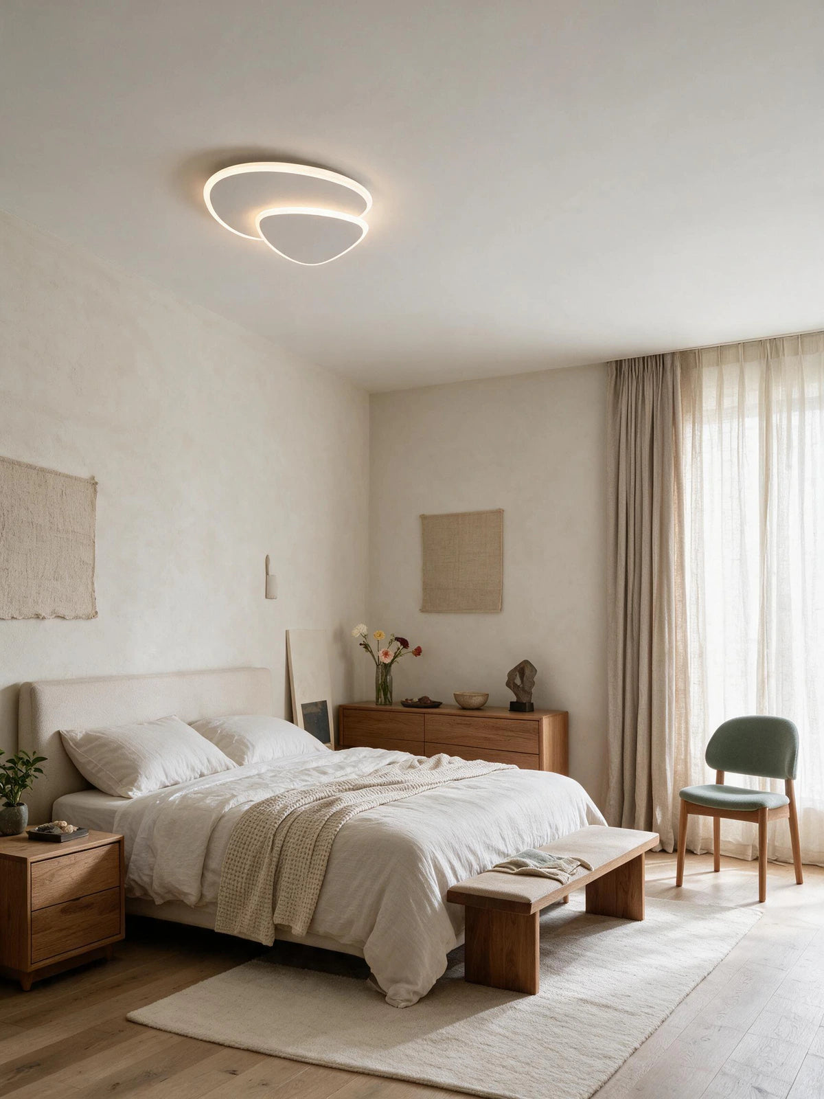 SPIRE, plafonnier LED, allumé dans une chambre | Maison Beaurel
