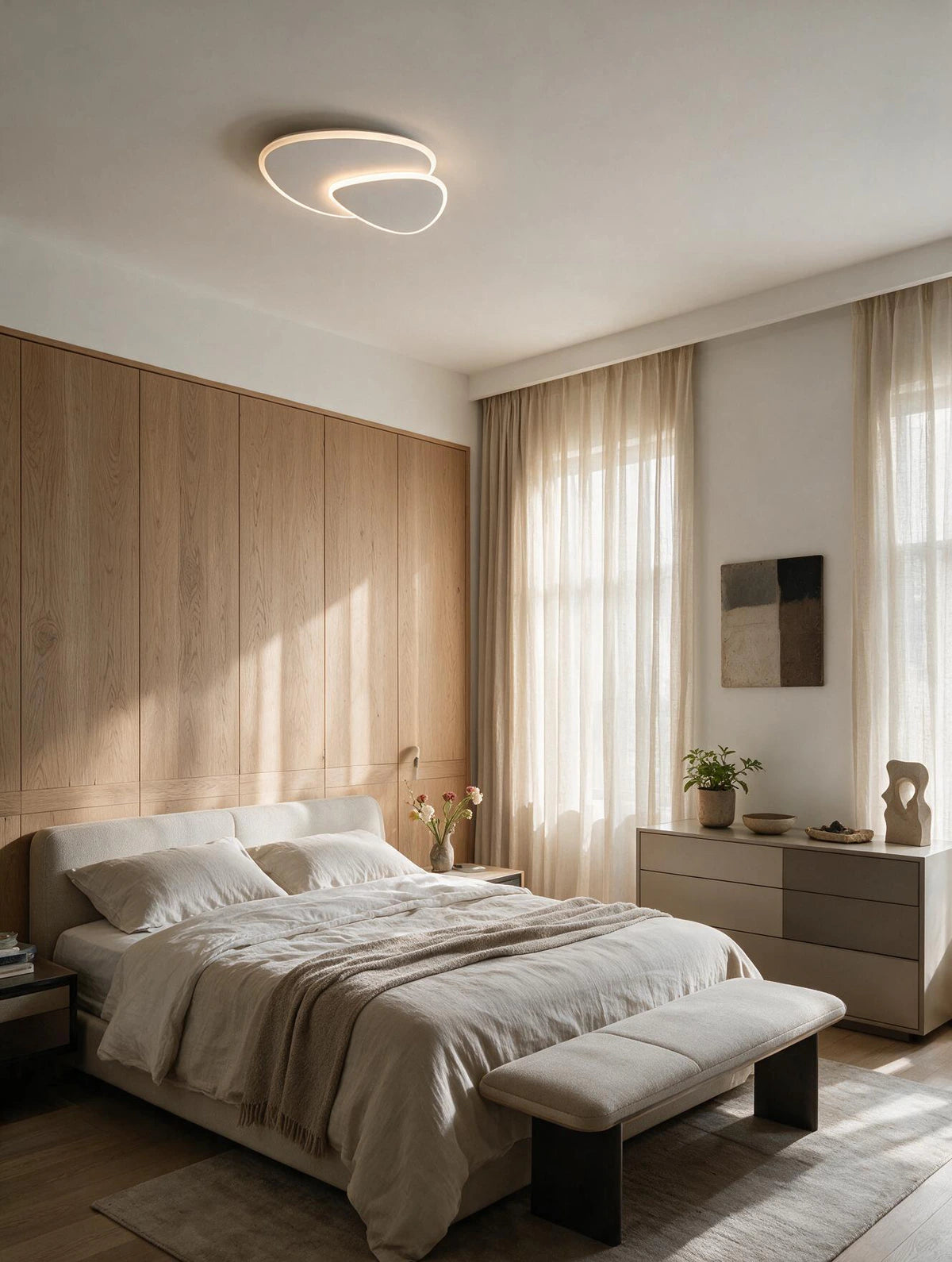 SPIRE, plafonnier LED, allumé dans une chambre | Maison Beaurel