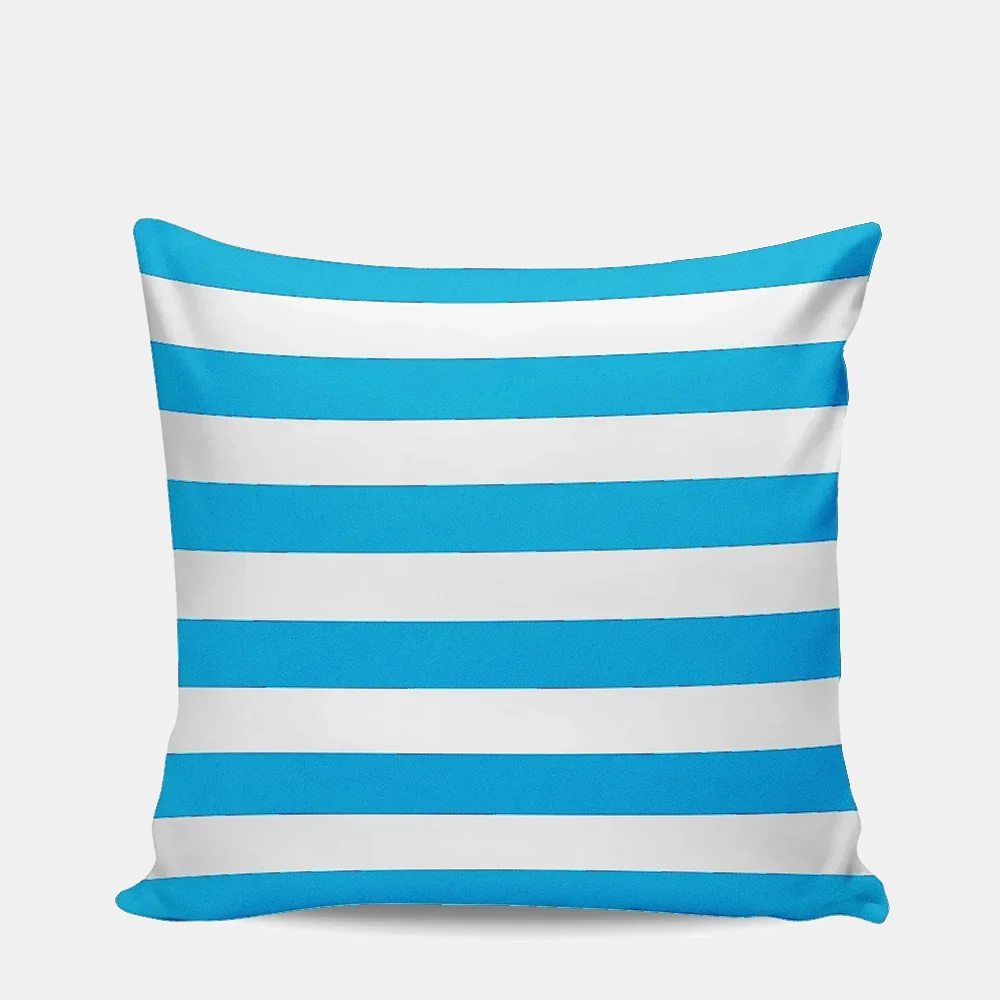 VERANDA — Housse de coussin d'extérieur imperméable rayée, coloris Bleu ciel