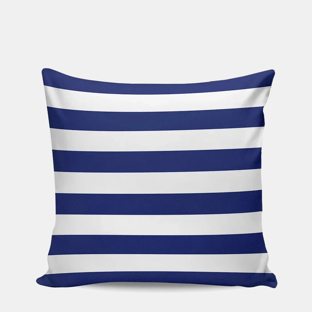 VERANDA — Housse de coussin d'extérieur imperméable rayée, coloris Bleu foncé