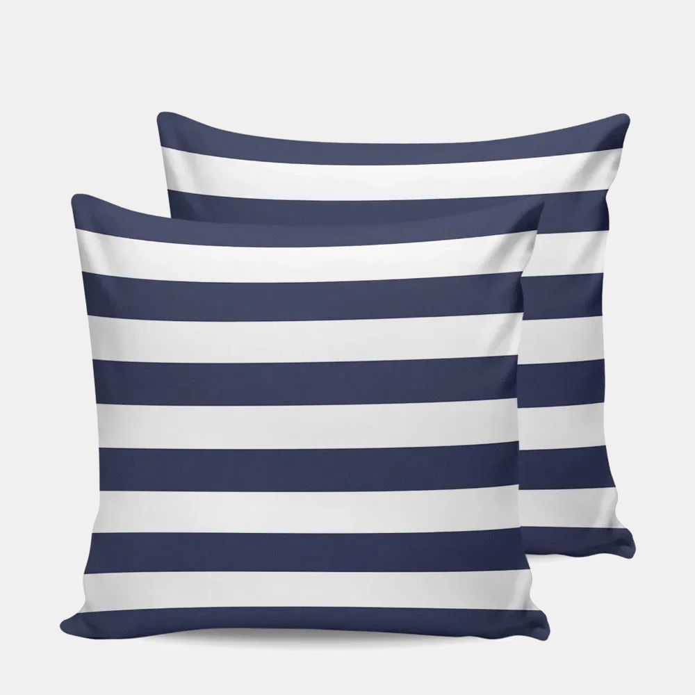 VERANDA — Housse de coussin d'extérieur imperméable rayée, paire de coussins coloris Bleu foncé